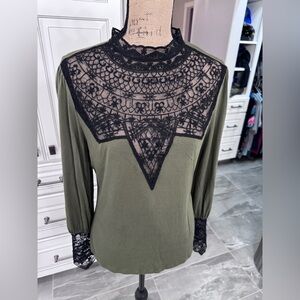 Sexy Olive Green with Black Lace Top
